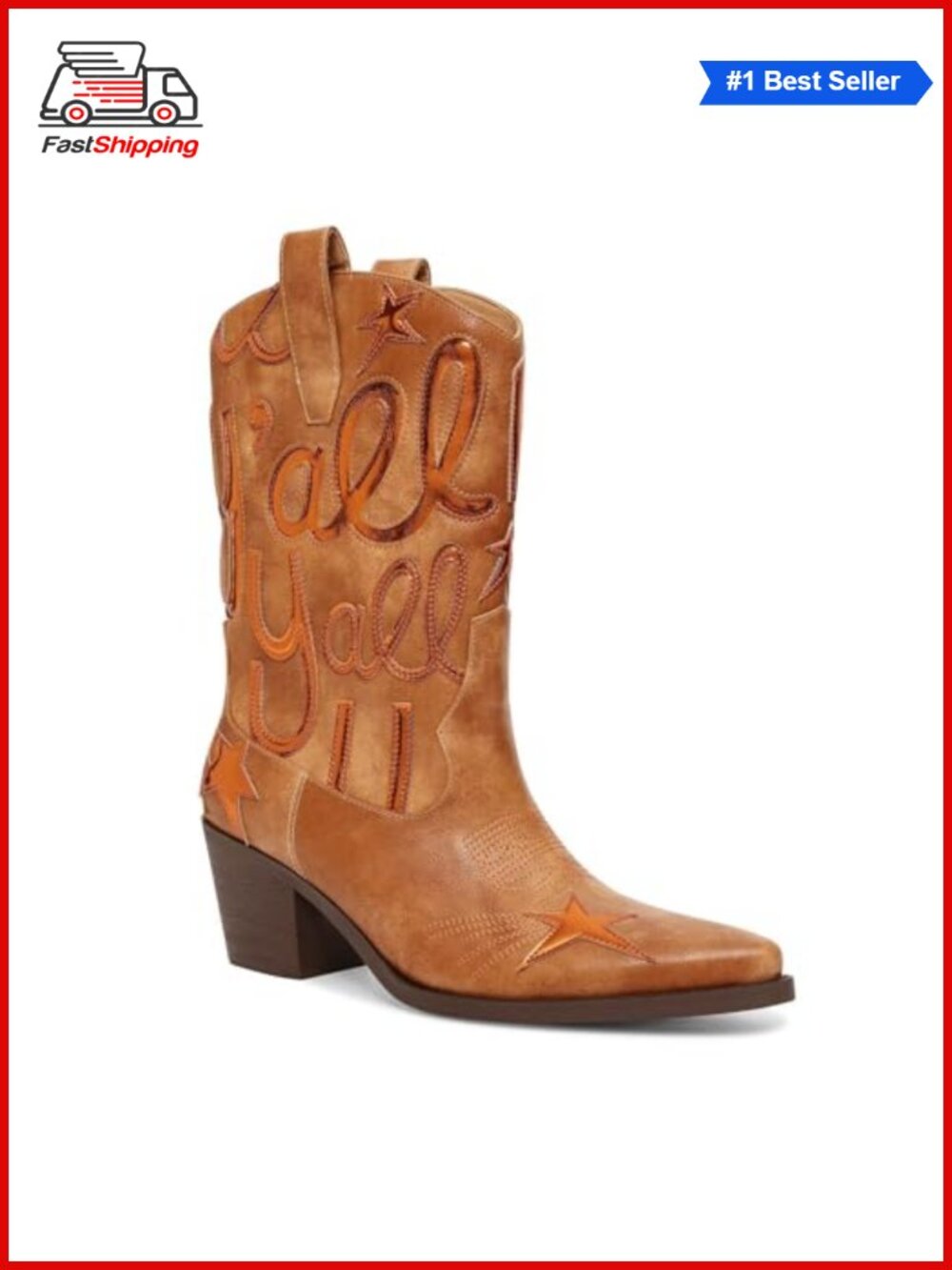 ✨ Women's Western Cowboy Boots Mid Calf Pointed Toe Low Chunky Heel Pull On